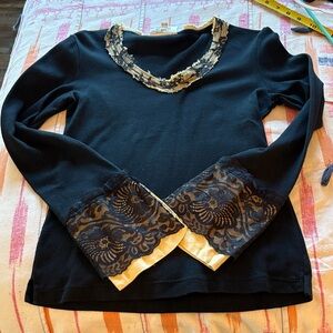 Chic Black Lace Accent Blouse